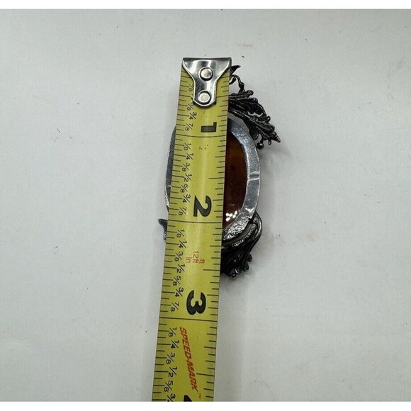 Vintage Sterling Silver Lily Flowers Surrounding Baltic Amber Brooch Pin Signed - Picture 10 of 12